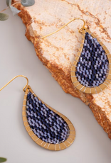 BEADED HANDWOVEN BRSS FRAMEDLEAFEARRINGS-BLUE