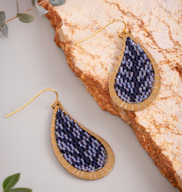 BEADED HANDWOVEN BRSS FRAMEDLEAFEARRINGS-BLUE