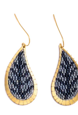 BEADED HANDWOVEN BRSS FRAMEDLEAFEARRINGS-BLUE