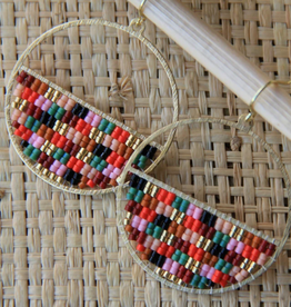 BEADED HANDWOVEN PATCHWORK CIRCLE EARRINGS-SWEET ESCAPE