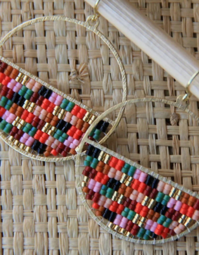 BEADED HANDWOVEN PATCHWORK CIRCLE EARRINGS-SWEET ESCAPE