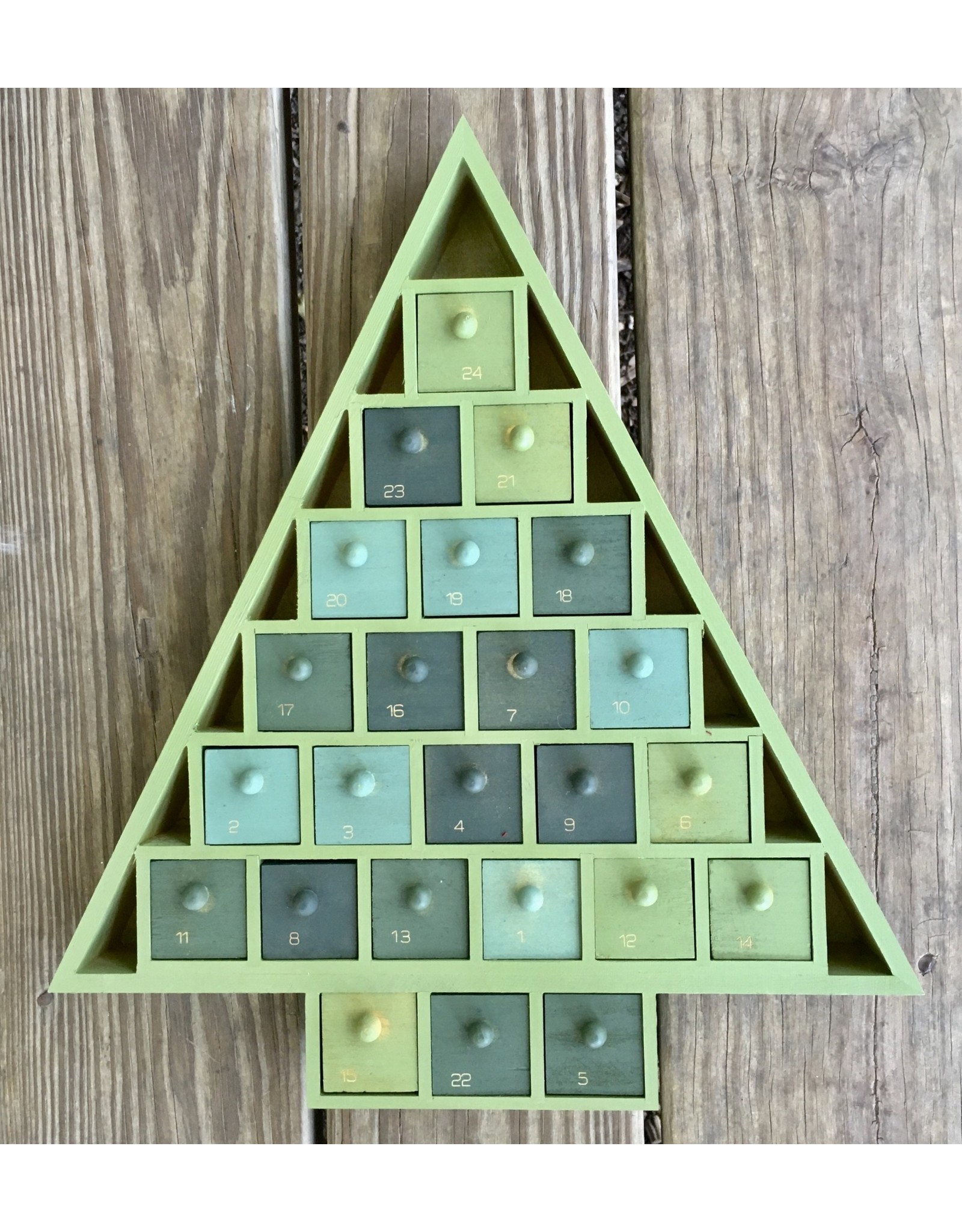 Green Wooden Advent Tree with Drawers 15" - local pick up only