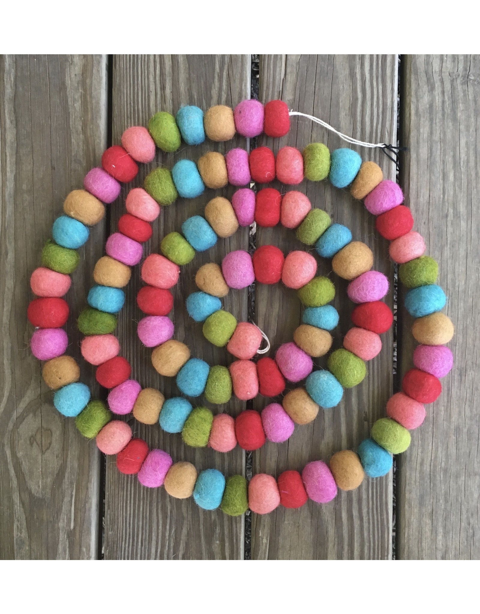 Wool Felt Ball Garland - Pink Red Green Turq 96"