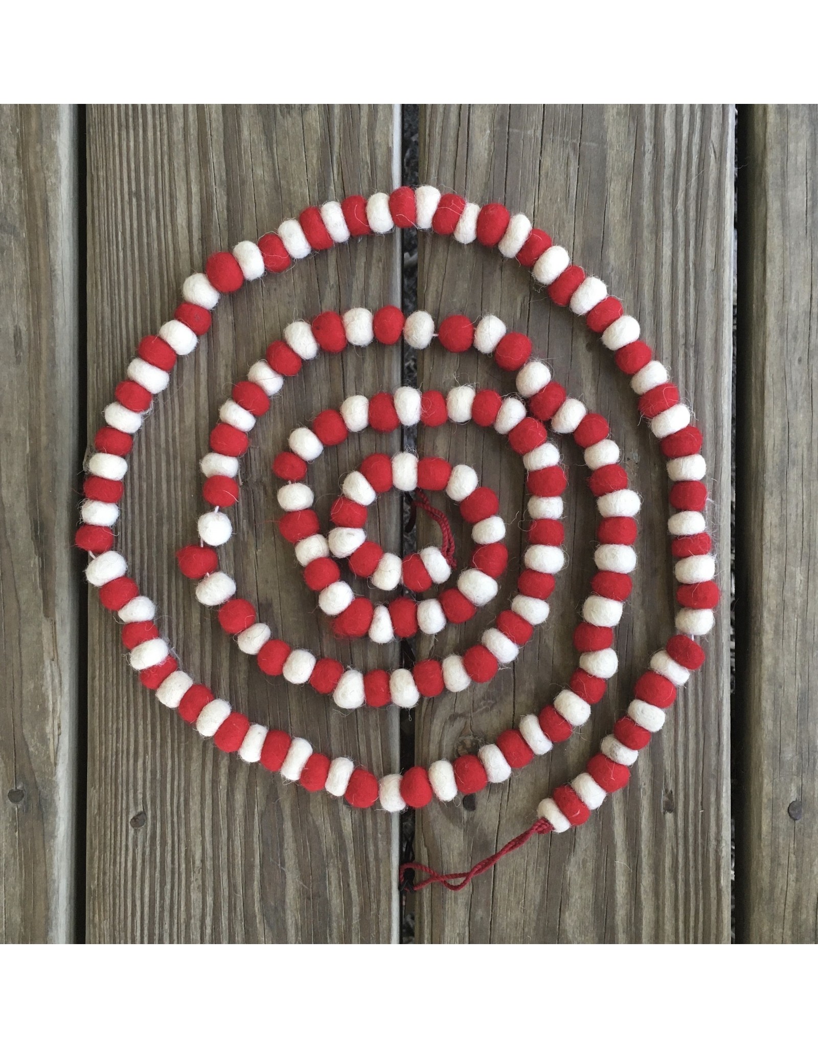 Red and White Small Ball Garland - Wool 72"