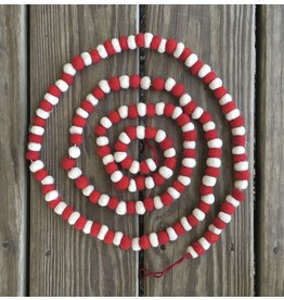 Red and White Small Ball Garland - Wool 72"