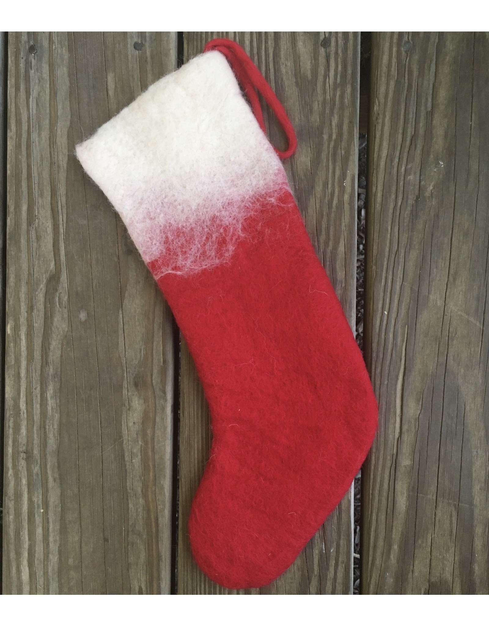 Red and White Felted Stocking 14"