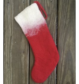 Red and White Felted Stocking 14"
