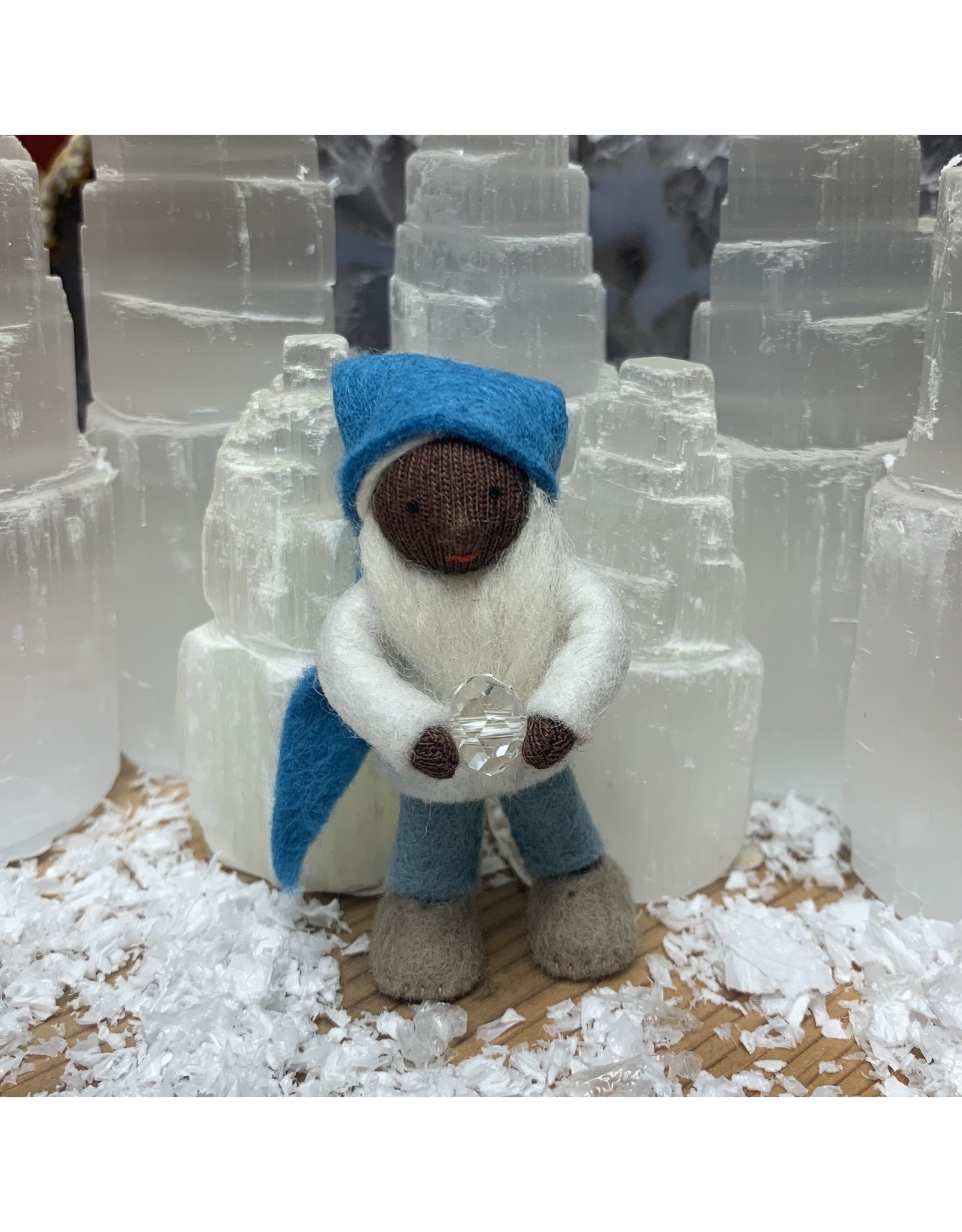 Cave Gnome with Crystal (dark skin, white beard)
