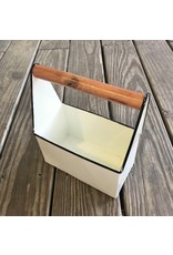 Enamel White Bin w/ Wood Handle 7x4x9