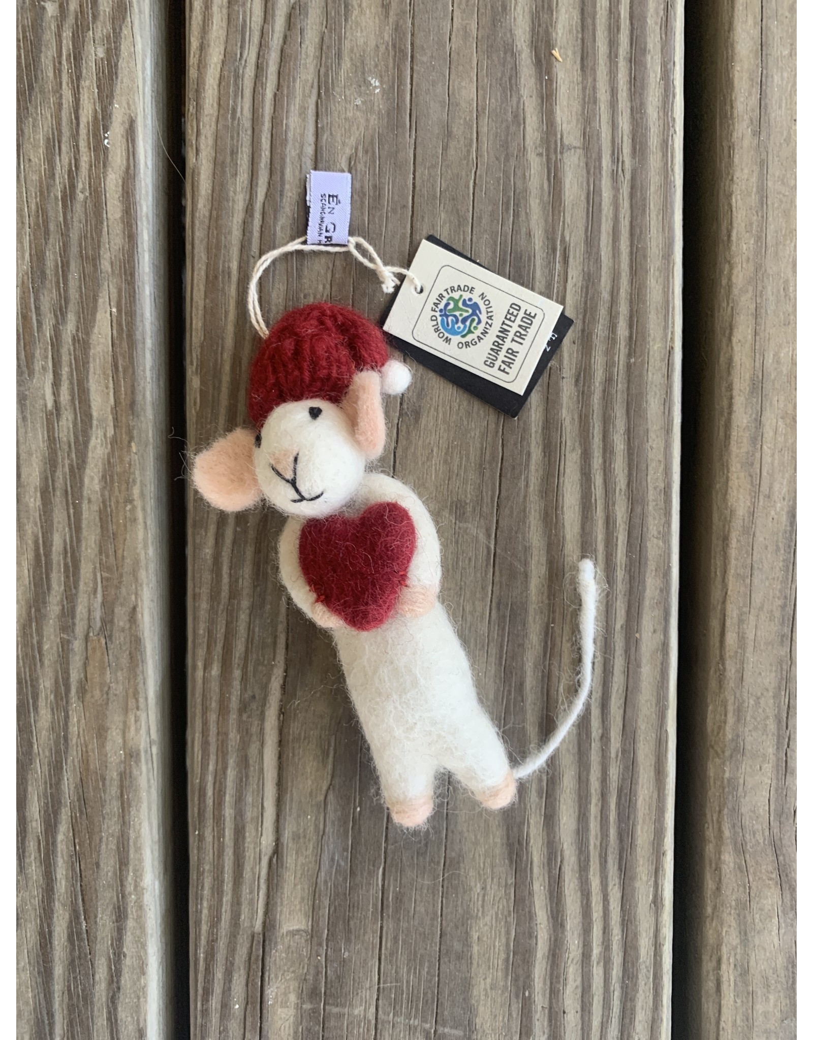 Felt White Mouse with Heart