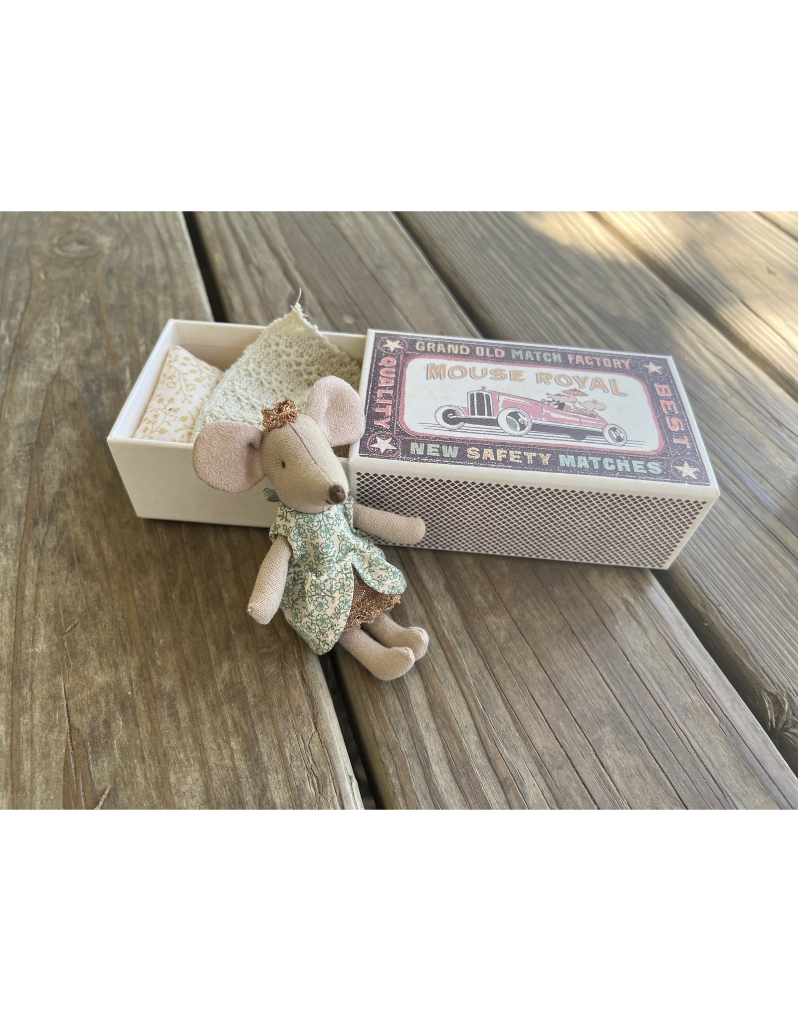 Little Sister Princess Mouse in Matchbox - Blue Dress. Maileg