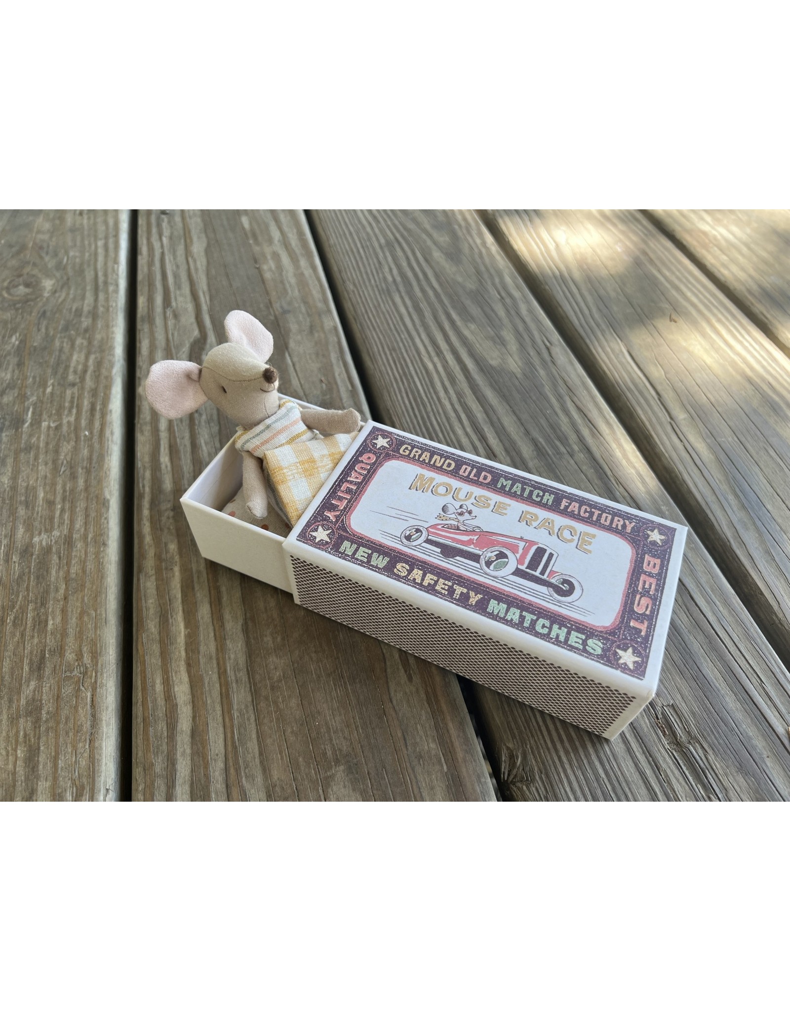 Big Sister Mouse in Matchbox - Striped Dress. Maileg
