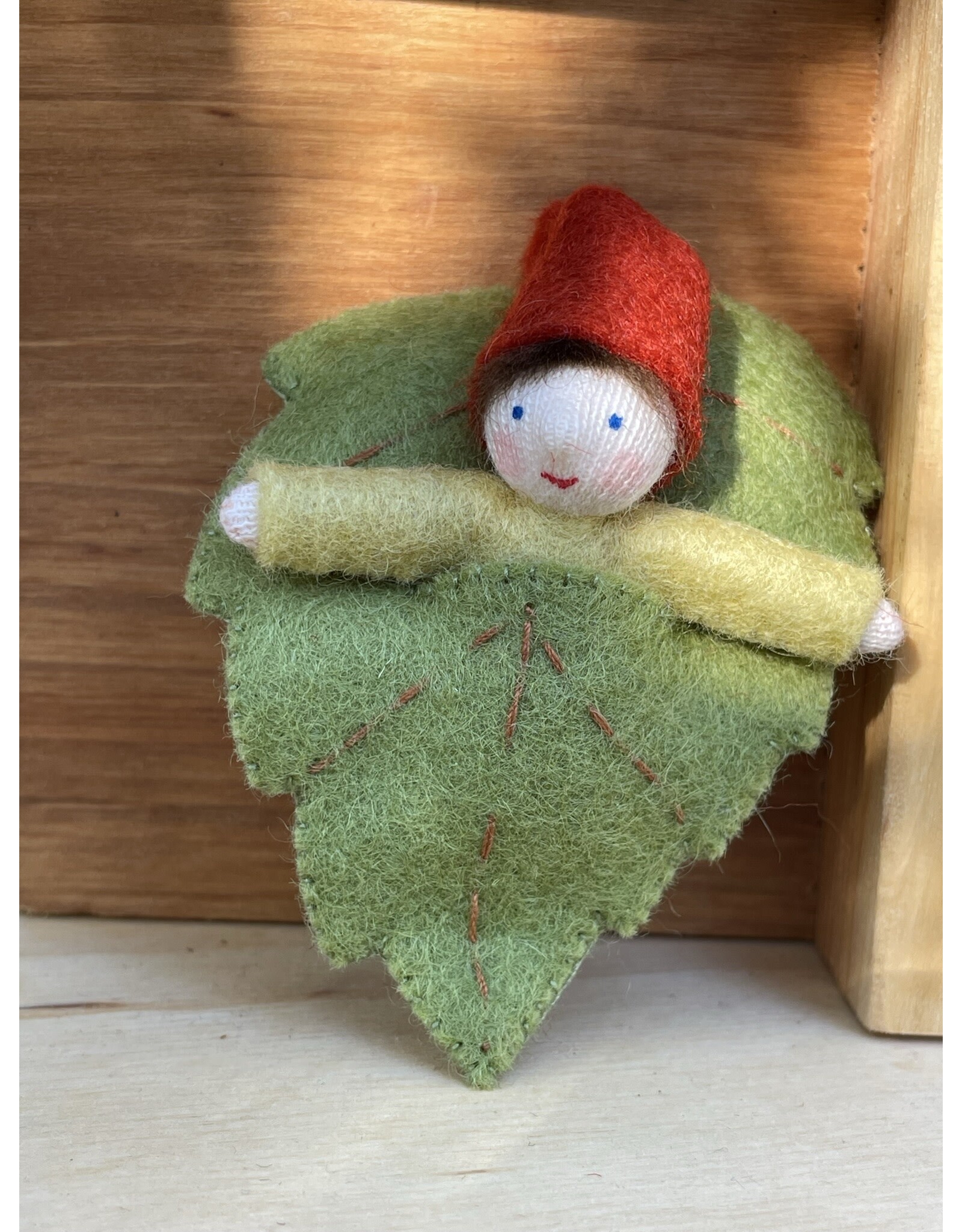 Forest Gnome Baby in Leaf Bed - Fair Skin