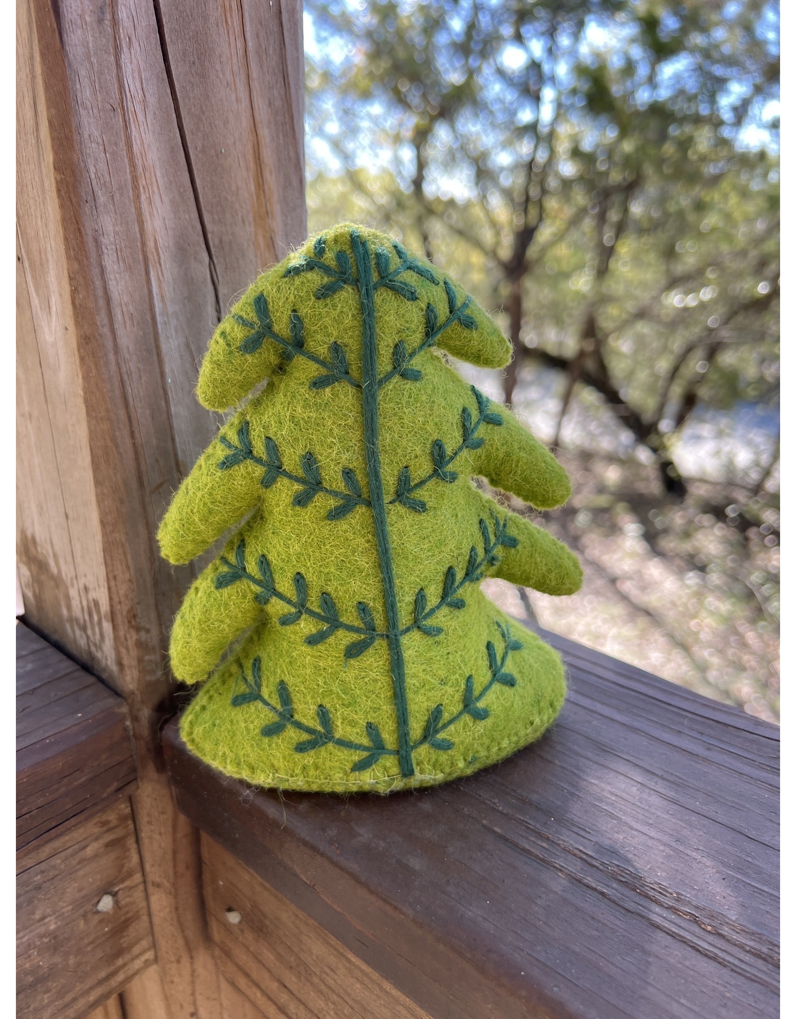Wool Felt Embroidered Tree, Green   6x3x6