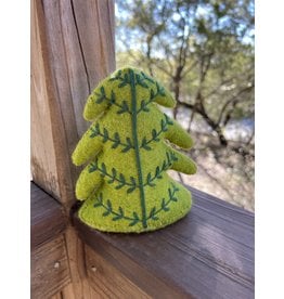 Wool Felt Embroidered Tree, Green   6x3x6