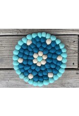 Turquoise Flower Felt Ball Trivet