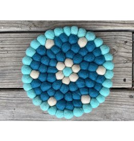 Turquoise Flower Felt Ball Trivet