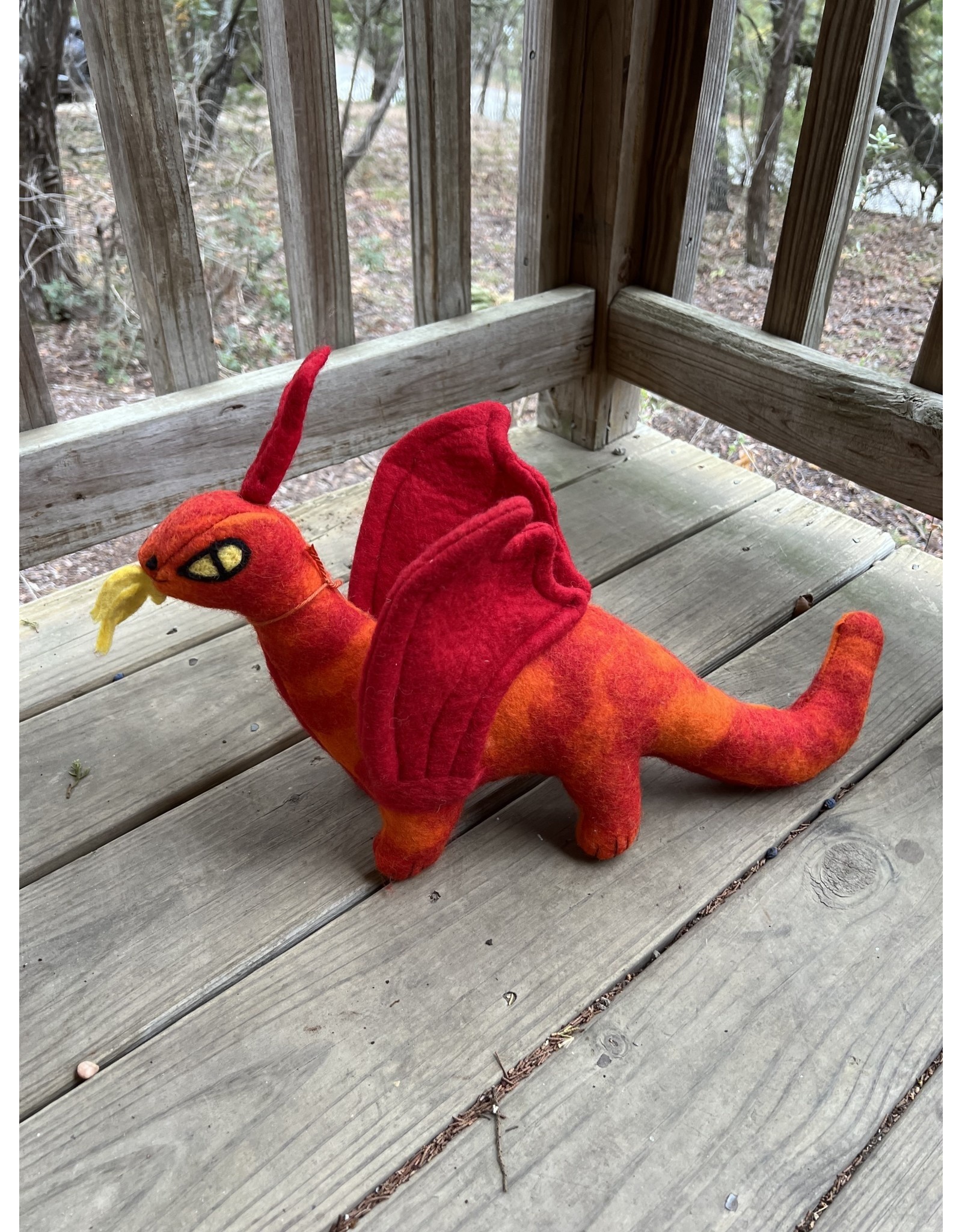 Felted Dragon 16" long - orange and red