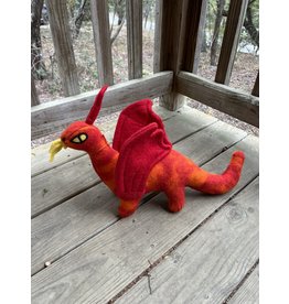 Felted Dragon 16" long - orange and red