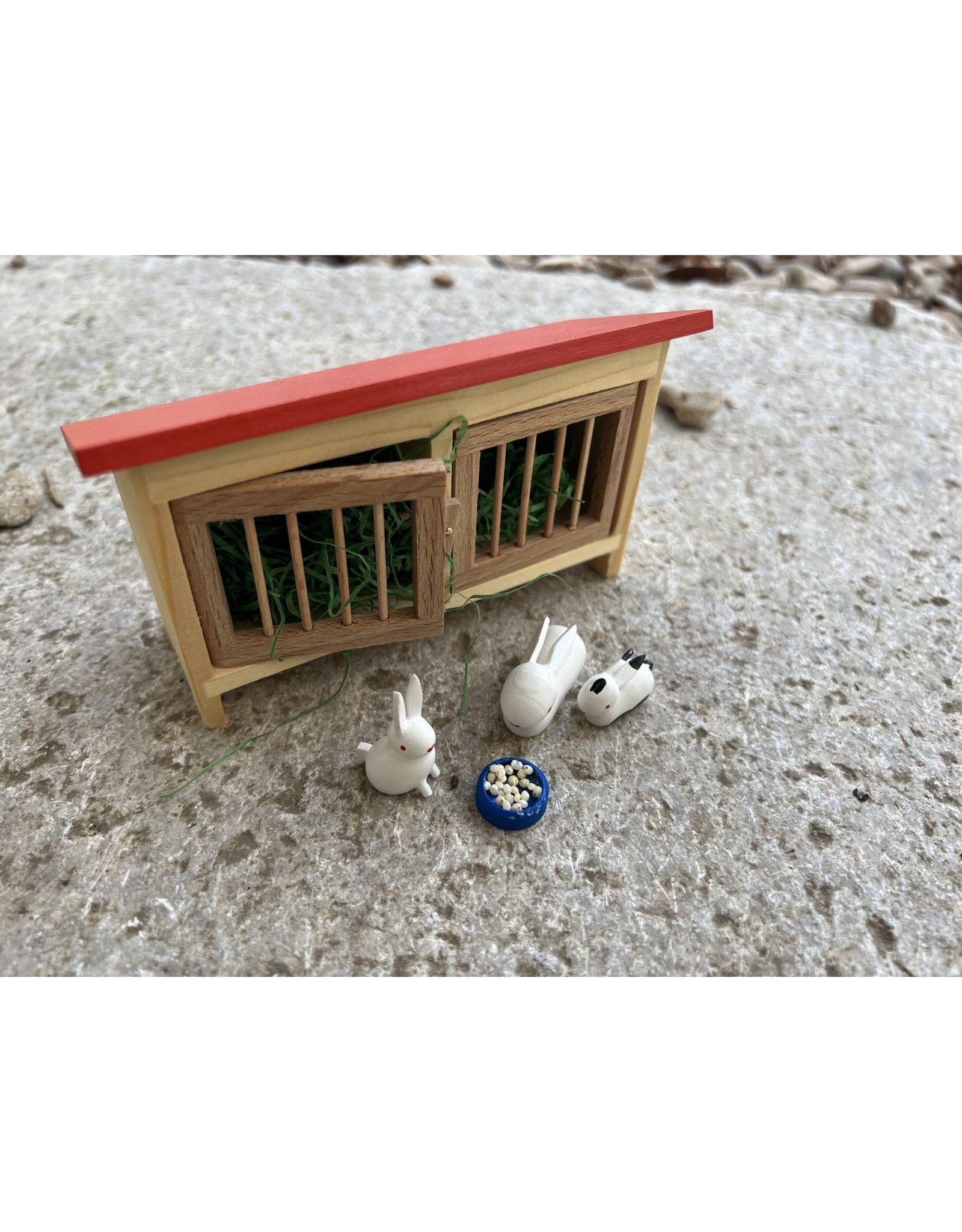 Mini Rabbit Hutch with Rabbits. Germany