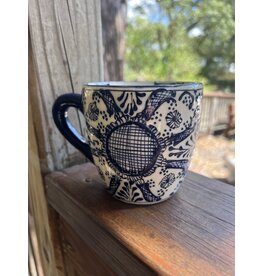 Encantada Handmade Pottery Mugs, Blue Flower