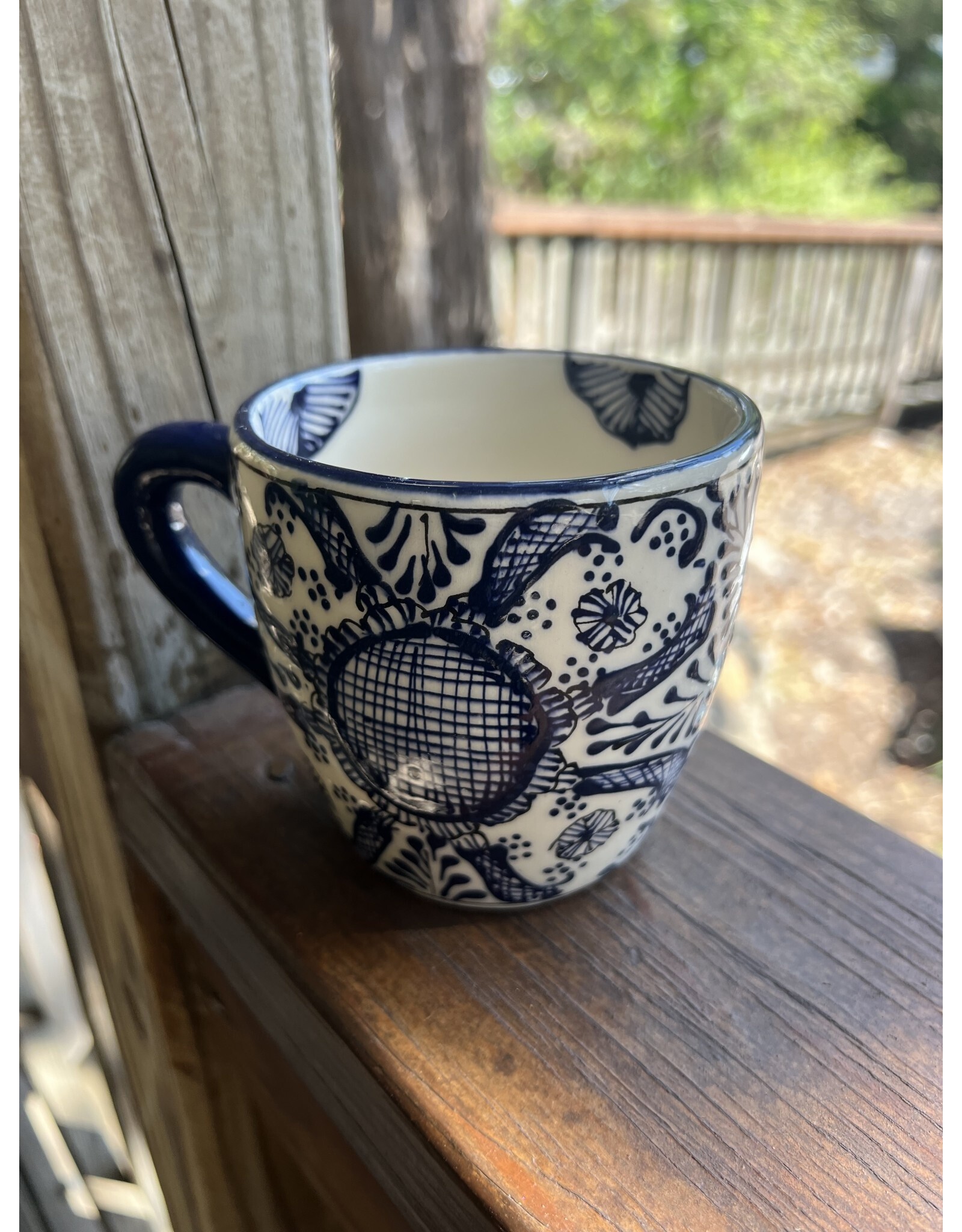 Encantada Handmade Pottery Mugs, Blue Flower