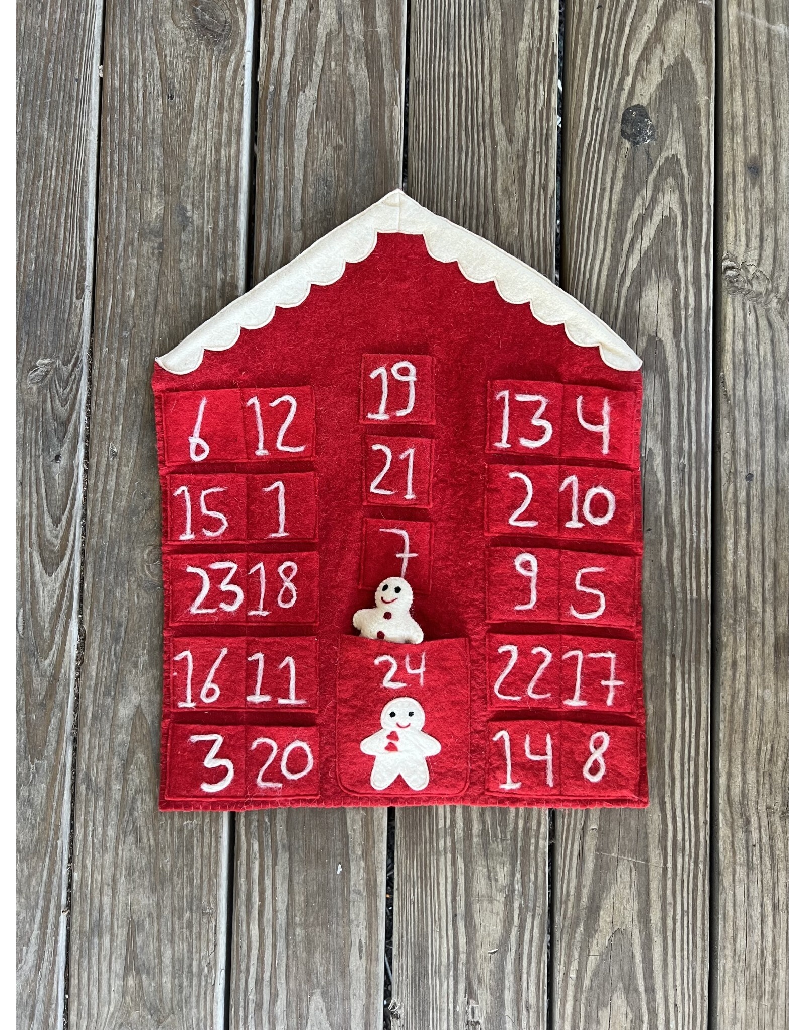 Red Wool Advent Calendar with Gingerbread Man