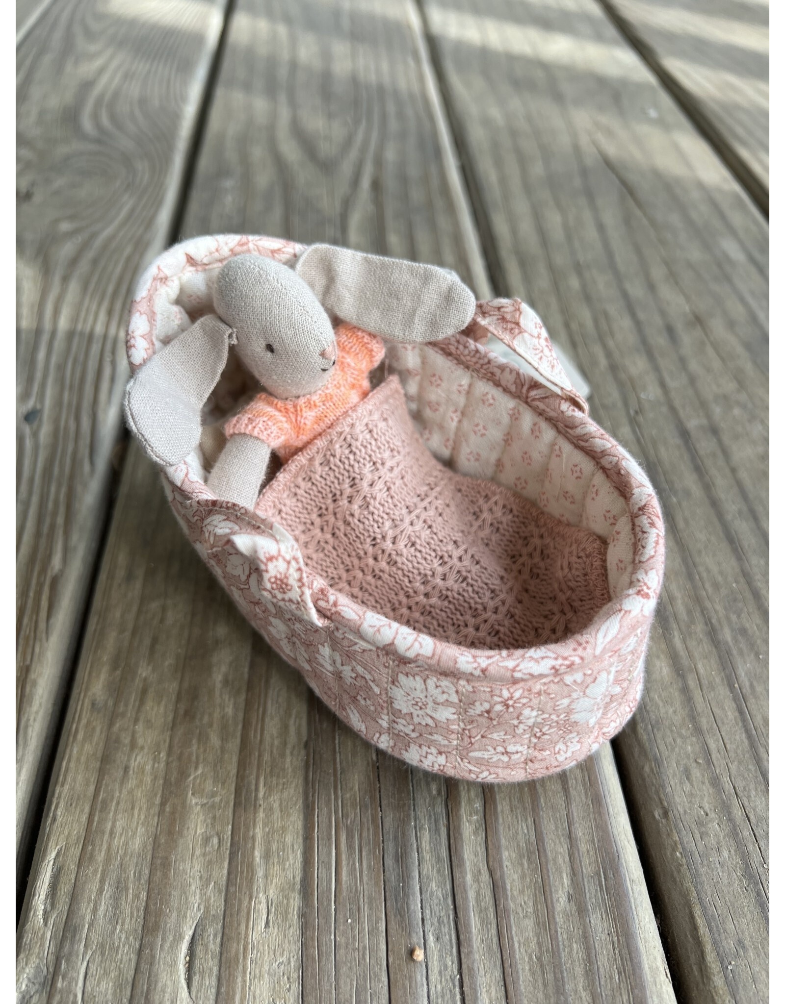 Micro Bunny in Carry Cot - Maileg. Bunnies vary