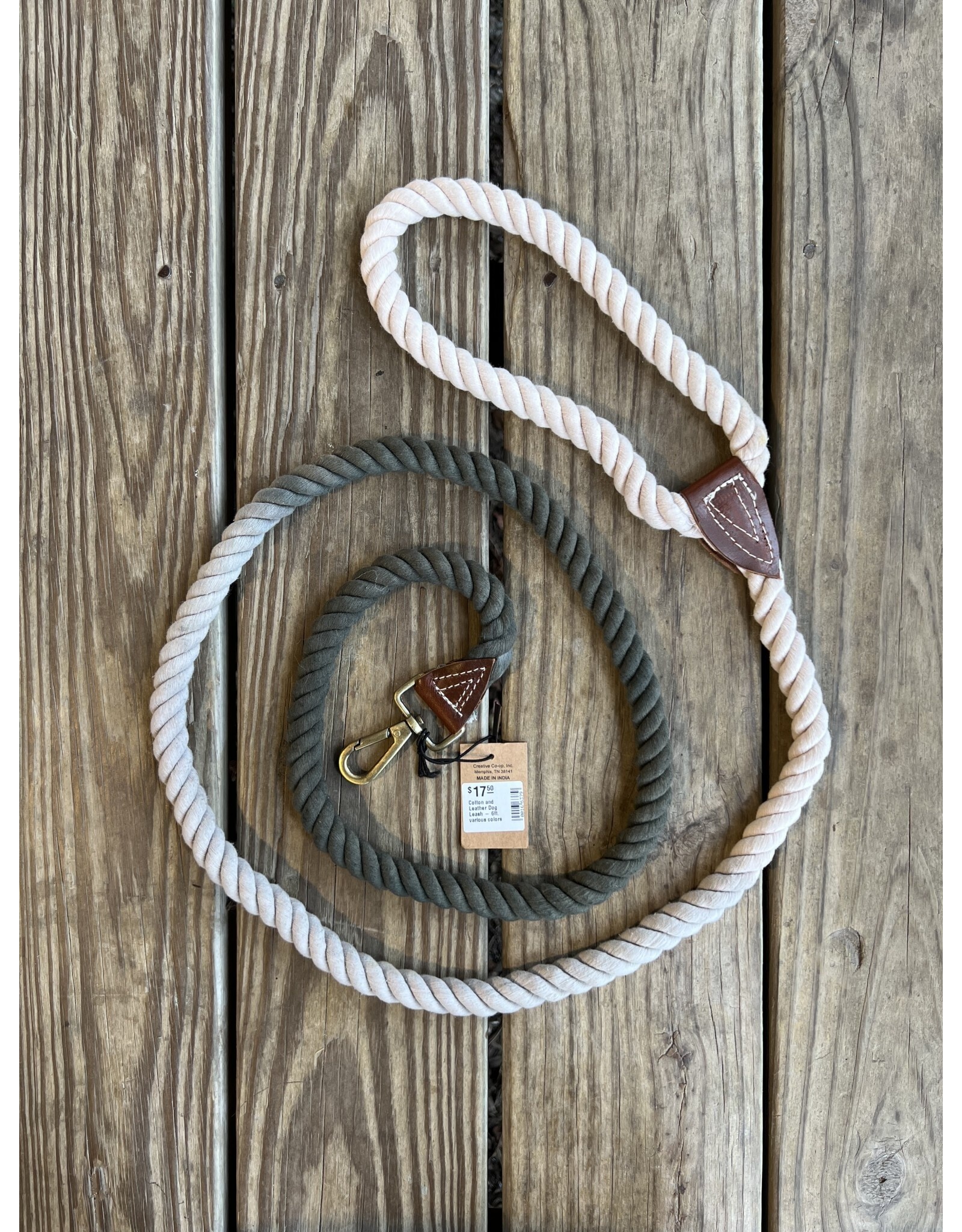 Cotton and Leather Dog Leash - 6ft. various colors