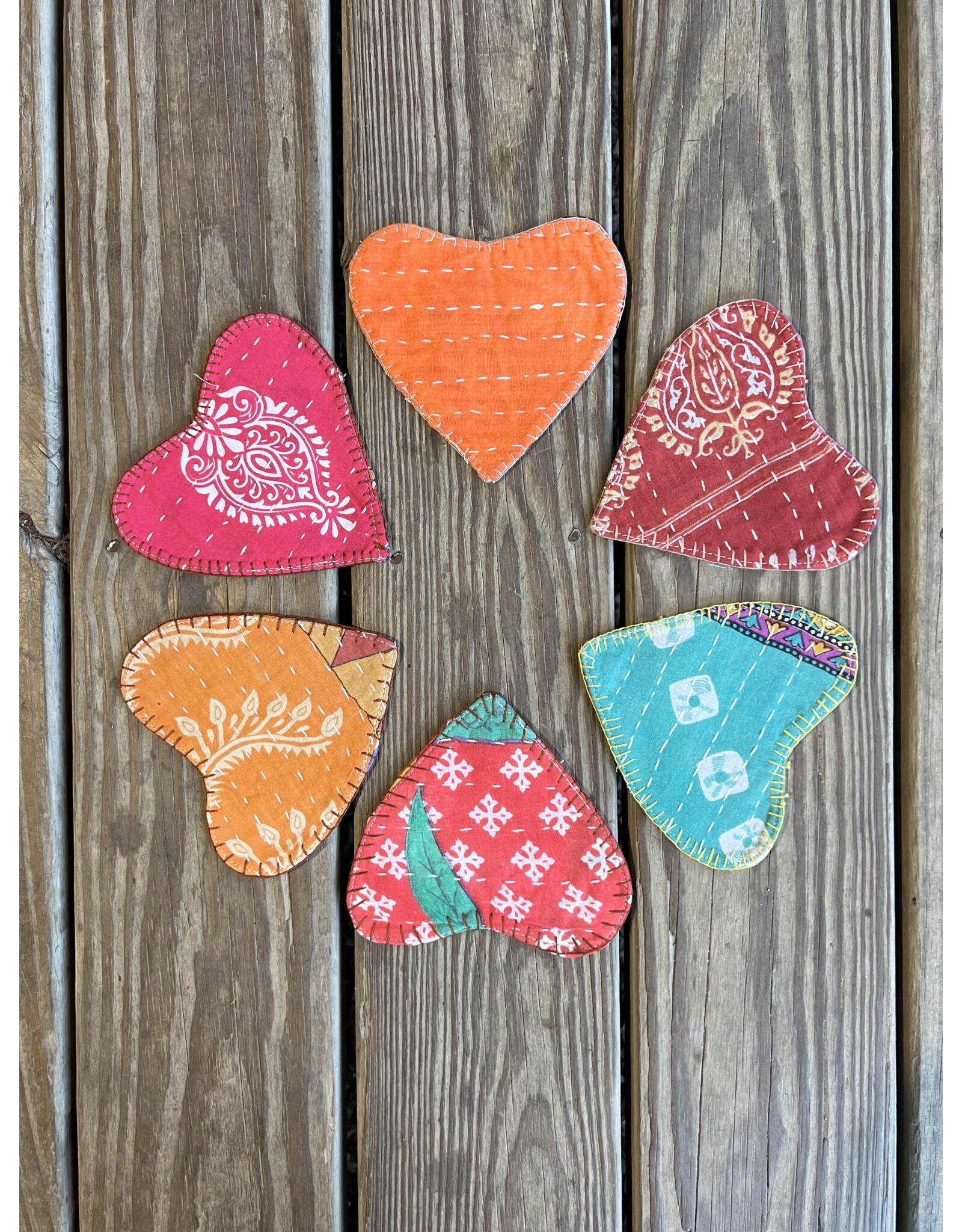 Upcycled Kantha Heart  Coaster - styles vary. 5 inch