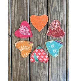 Upcycled Kantha Heart  Coaster - styles vary. 5 inch