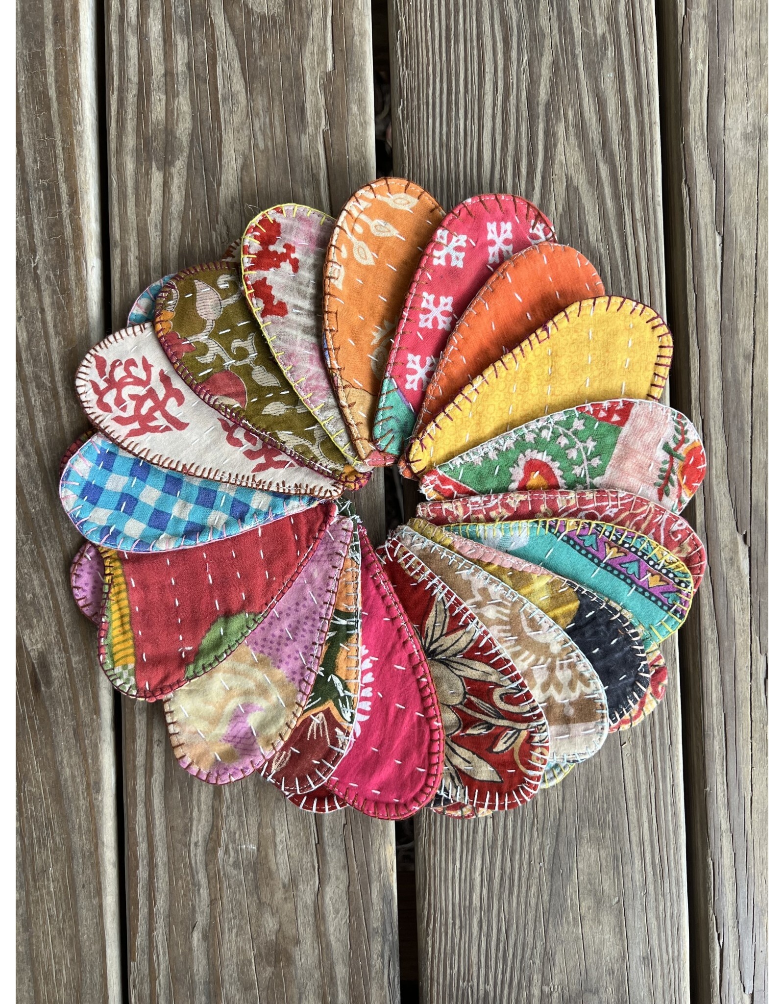 Upcycled Kantha Heart  Coaster - styles vary. 5 inch