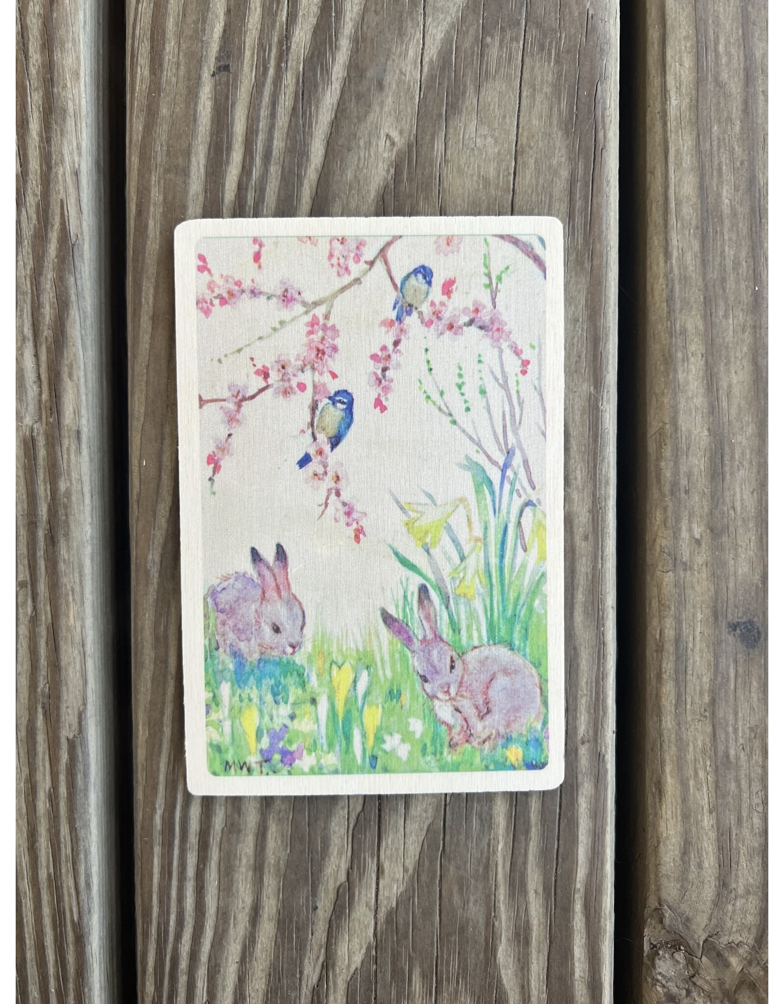 Spring Bunnies Wood Postcard