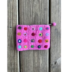 Felted Coin Purse - Pink with Dots