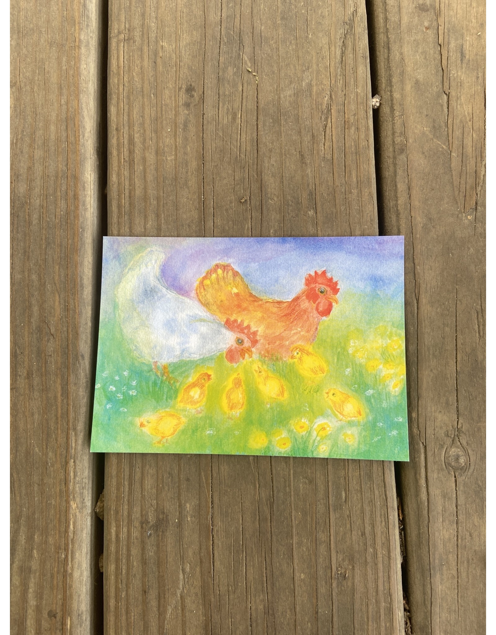 Hen and Cockerel with Baby Chicks Postcard - Dorothea Schmidt