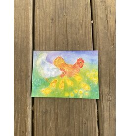 Hen and Cockerel with Baby Chicks Postcard