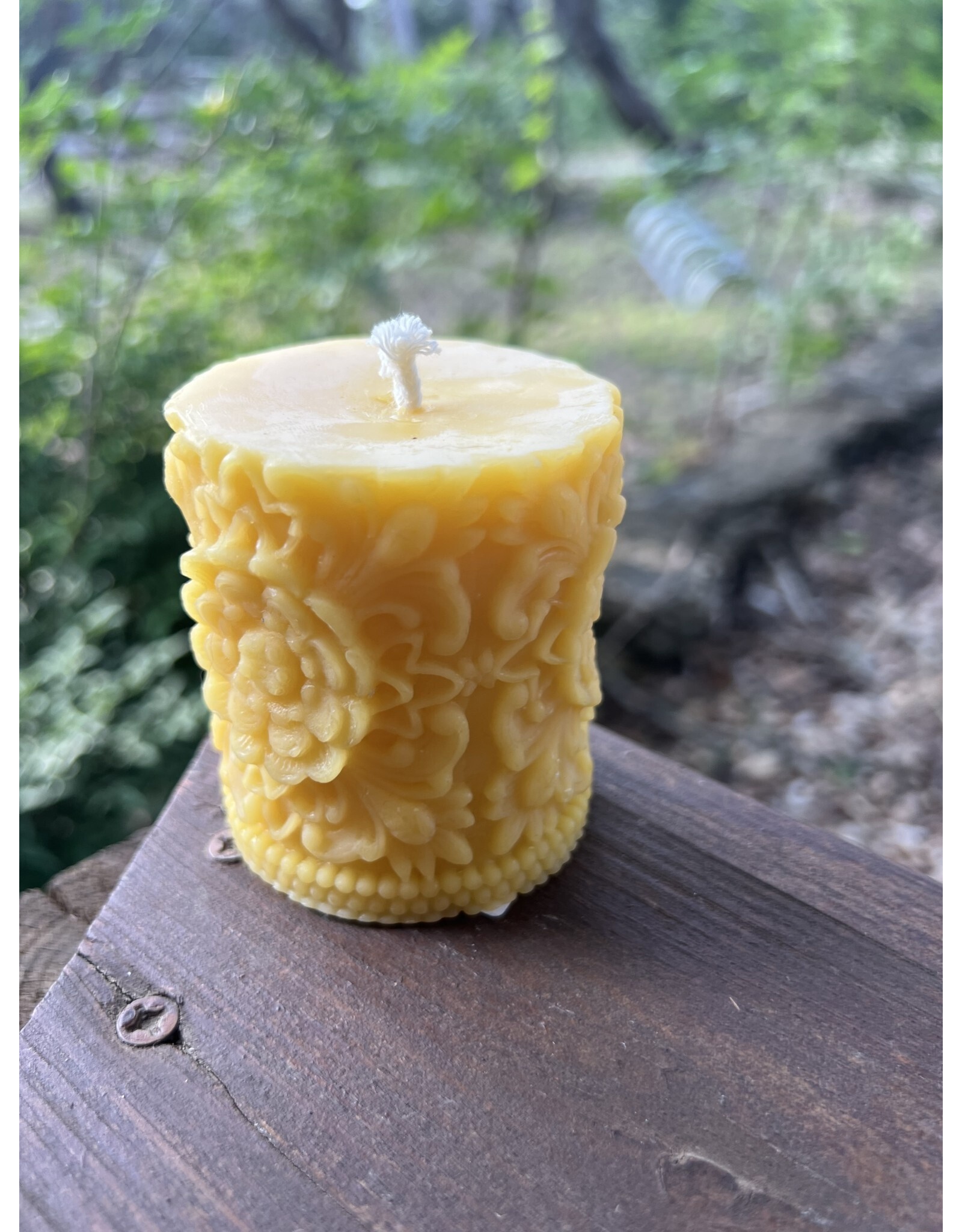 Flower Mandala Beeswax Pillar 2.75 in. Local