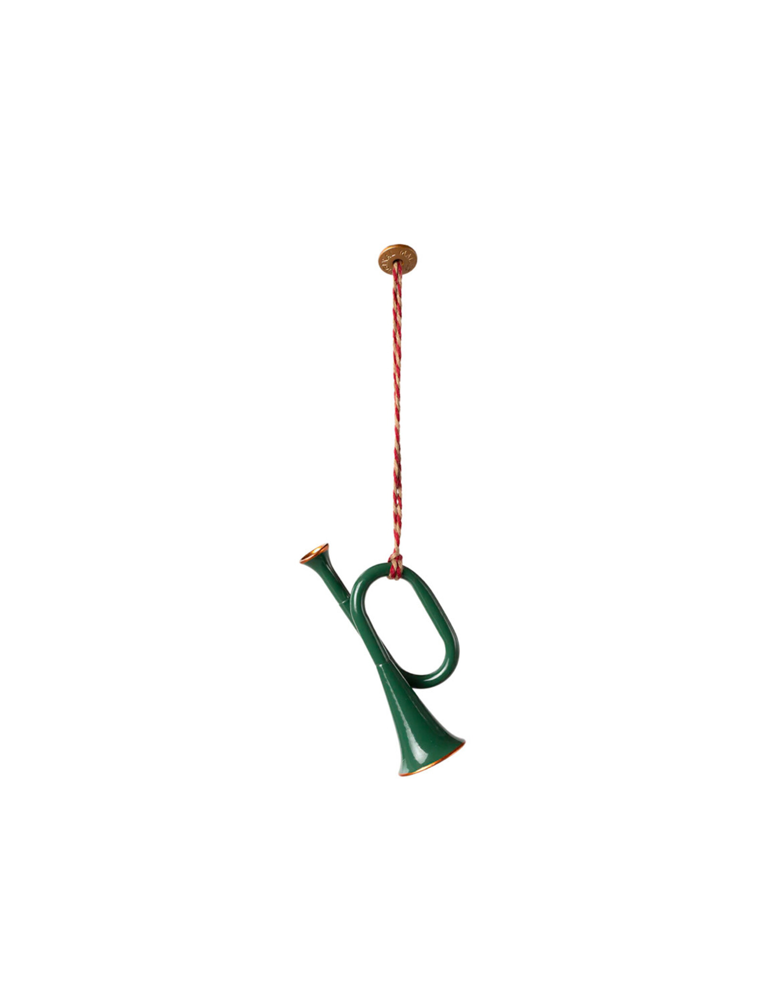 Metal Trumpet Ornament, Dark Green. Maileg