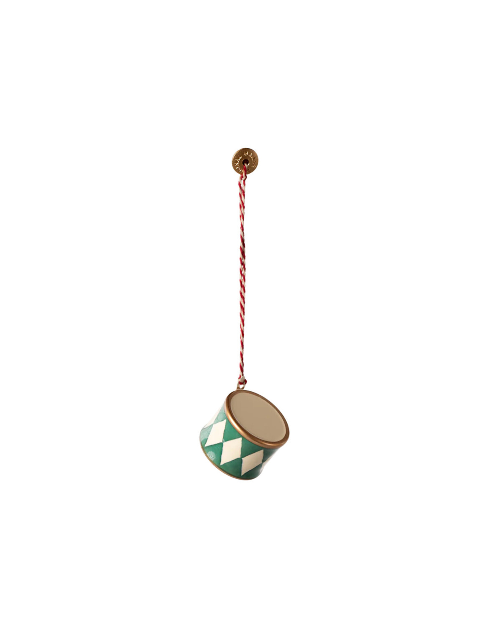Metal Small Drum Ornament, Dark Green. Maileg