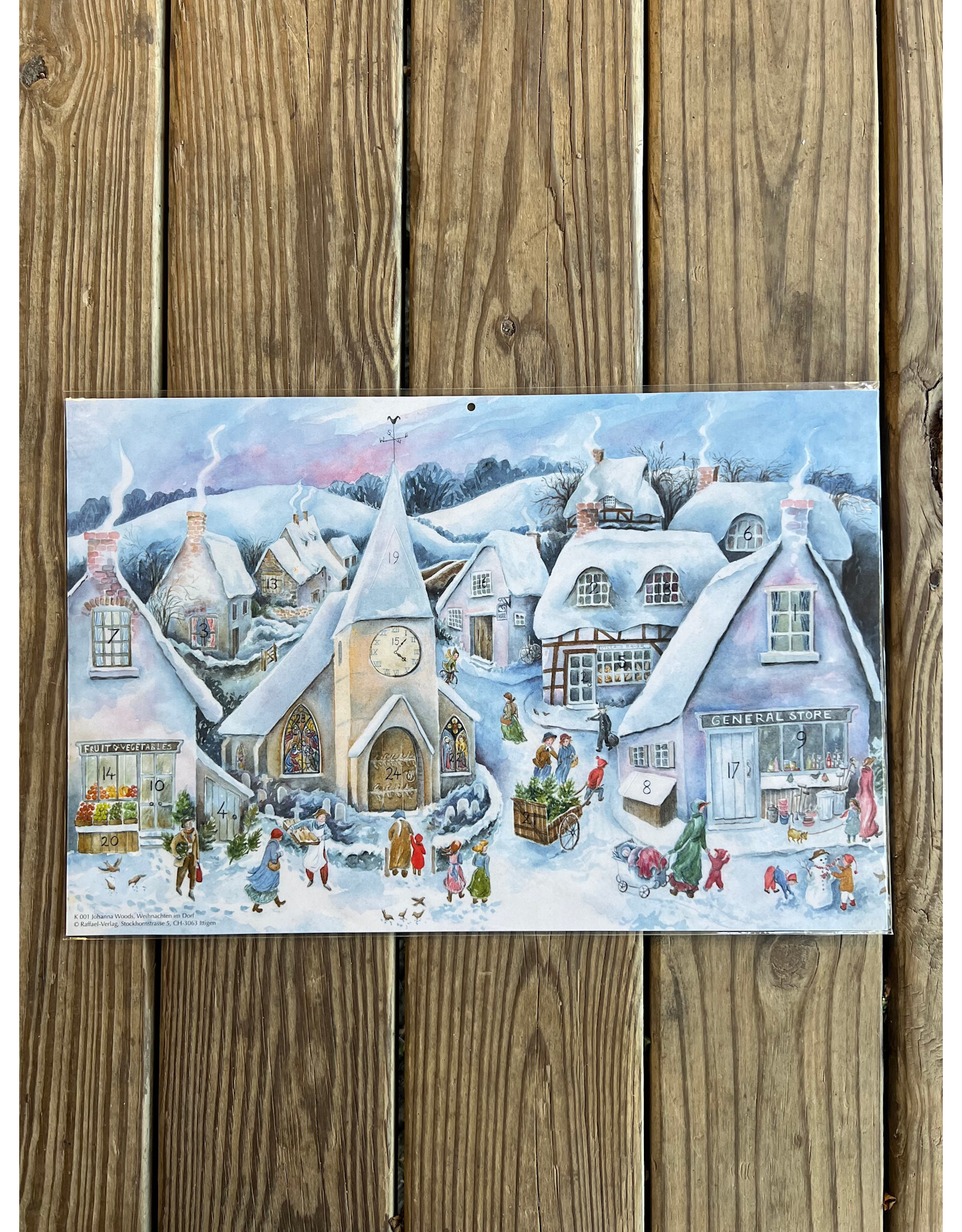 Village Winter Scene Advent Calendar 12x18