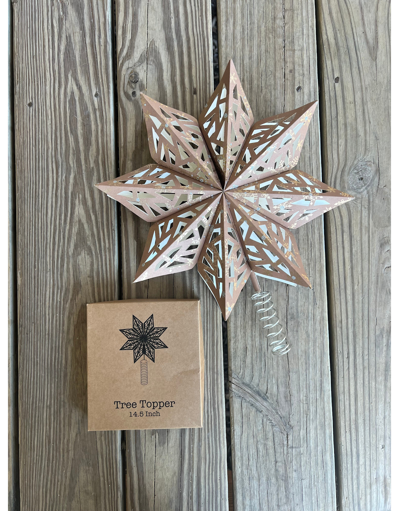 Paper Star Tree Topper with Snowflakes. 12x14