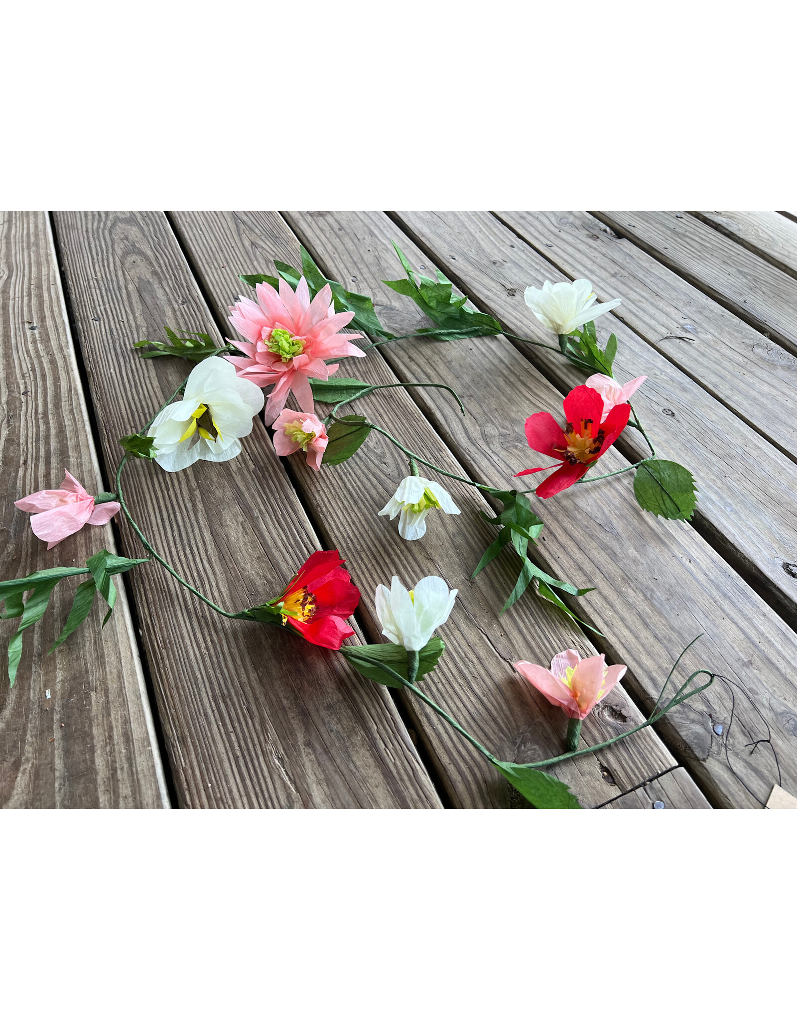 Paper Flower Garland 72" Long. pink tones