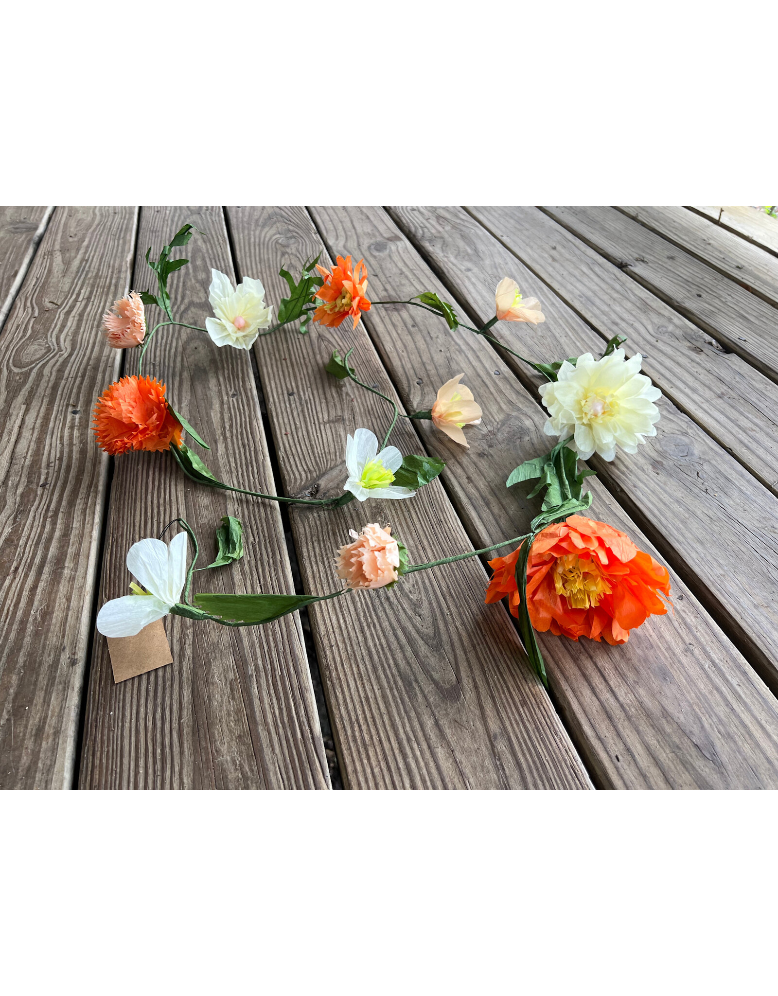 Paper Flower Garland 72" Long. orange tones