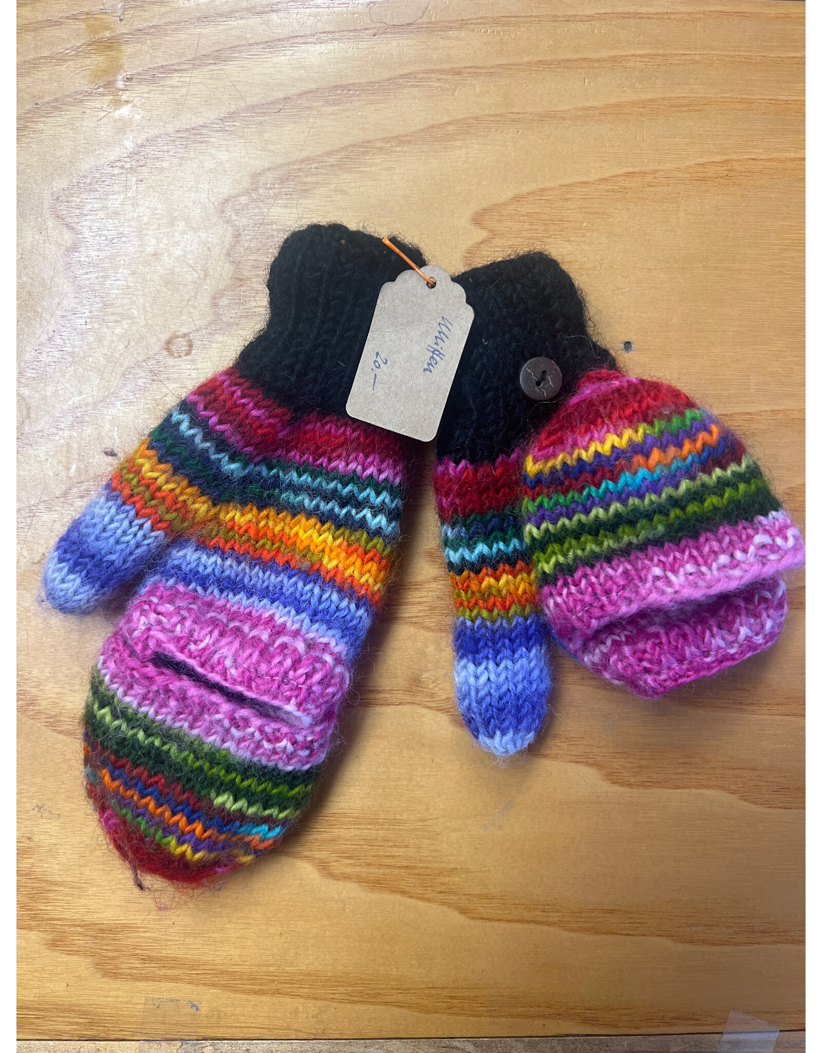 Kids Knitted Mittens -rainbow medium. fair trade