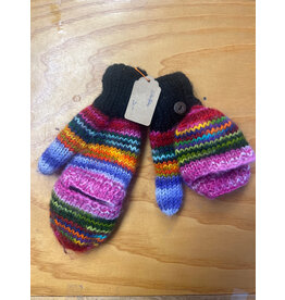 Kids Knitted Mittens -rainbow medium. fair trade