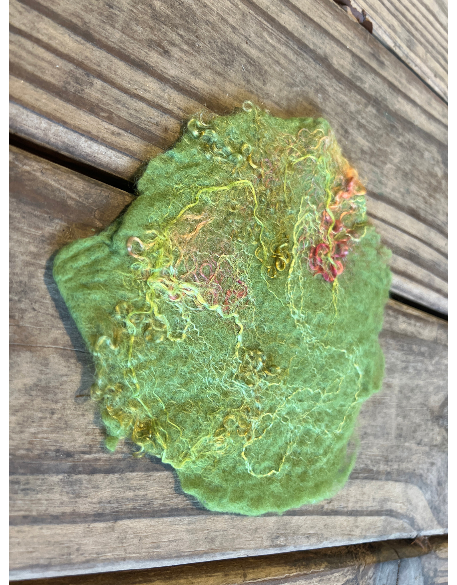 Green Felted Meadow Mat. small. 6in. by Claudia Kunz