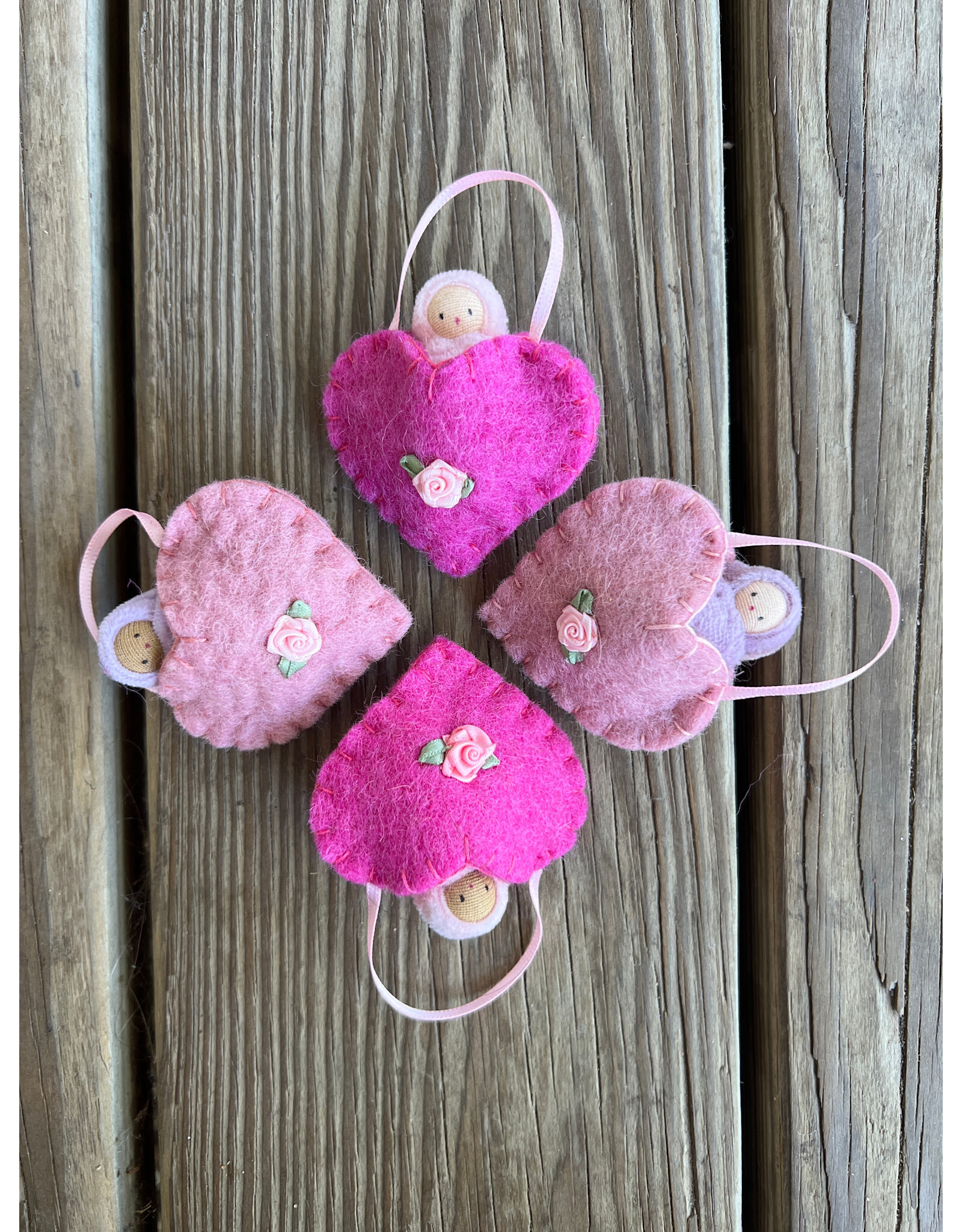 Heart Ornament with Doll 2.5". Colors Vary