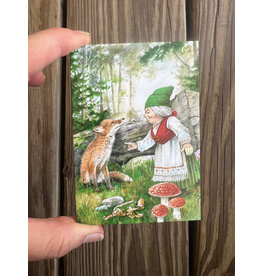 Mini Card - Forest Gnome with Fox. by Skovnisser