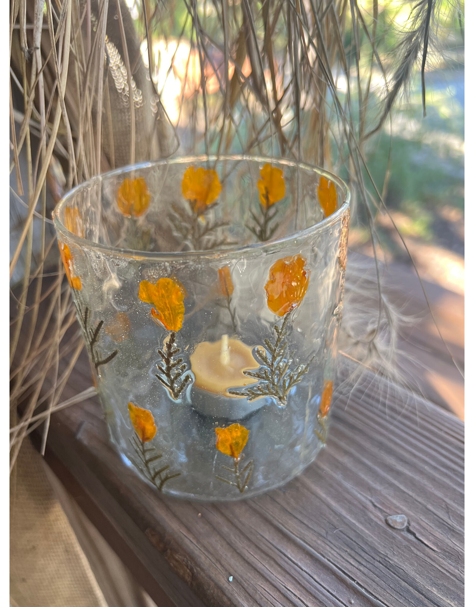 Tiny Pressed Flower Glass Hurricane, Small