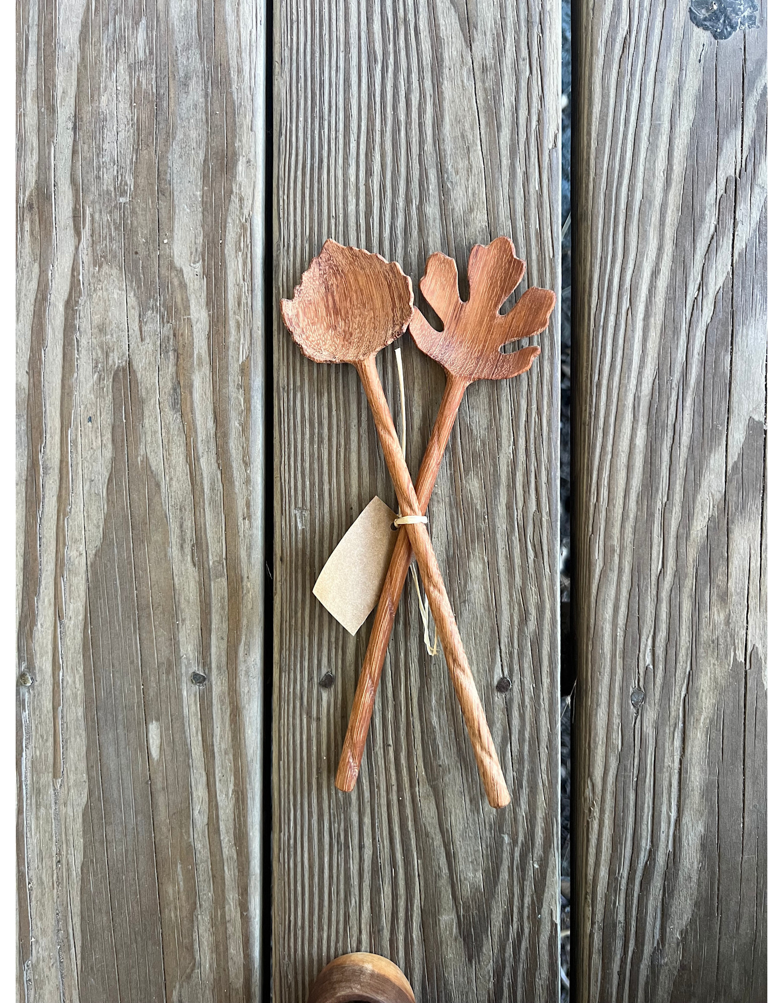 Leaf Salad Servers - Doussie Wood